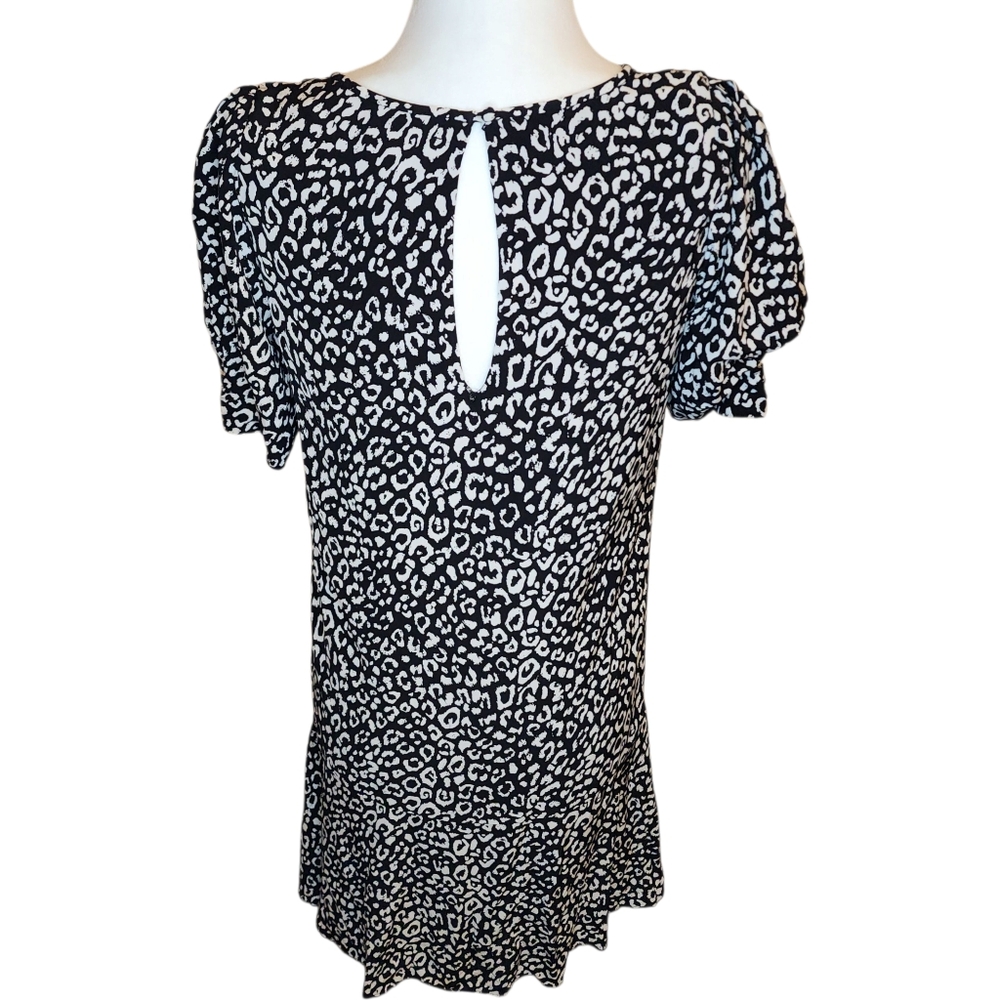 Joie Angeni Black White Animal Print Shift Dress Puff Sleeve Size XS - Picture 4 of 15